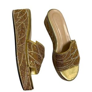 Gold Embellished Women's Slide Sandals